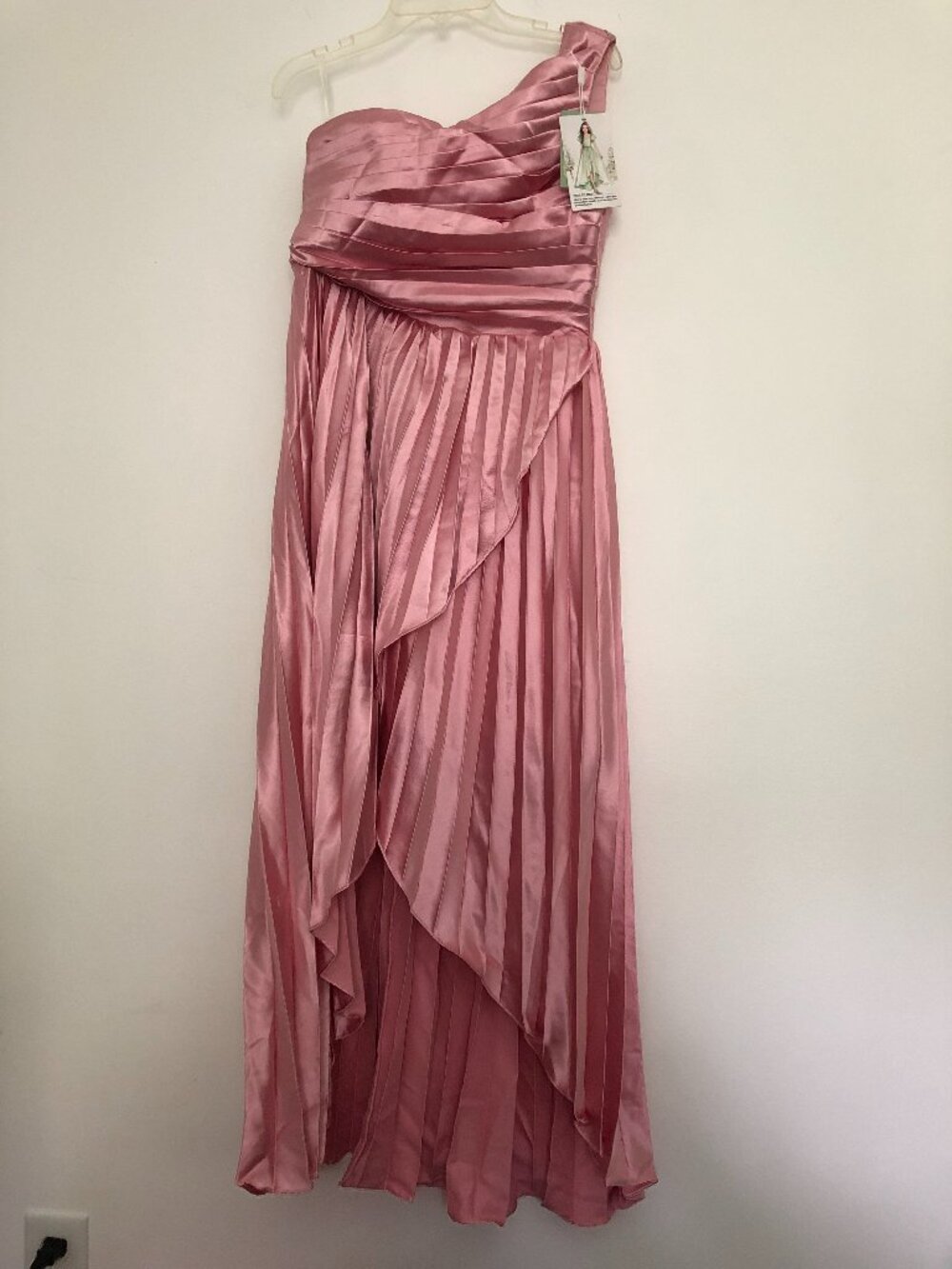 Junior Bridesmaid  One-shoulder Pleaded Satin Dress in Candy Pink Size 12